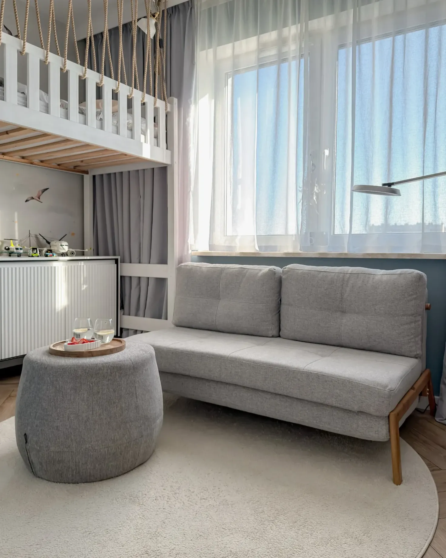 Divano letto 2 posti EDLAND Tessuto Grigio chiaro