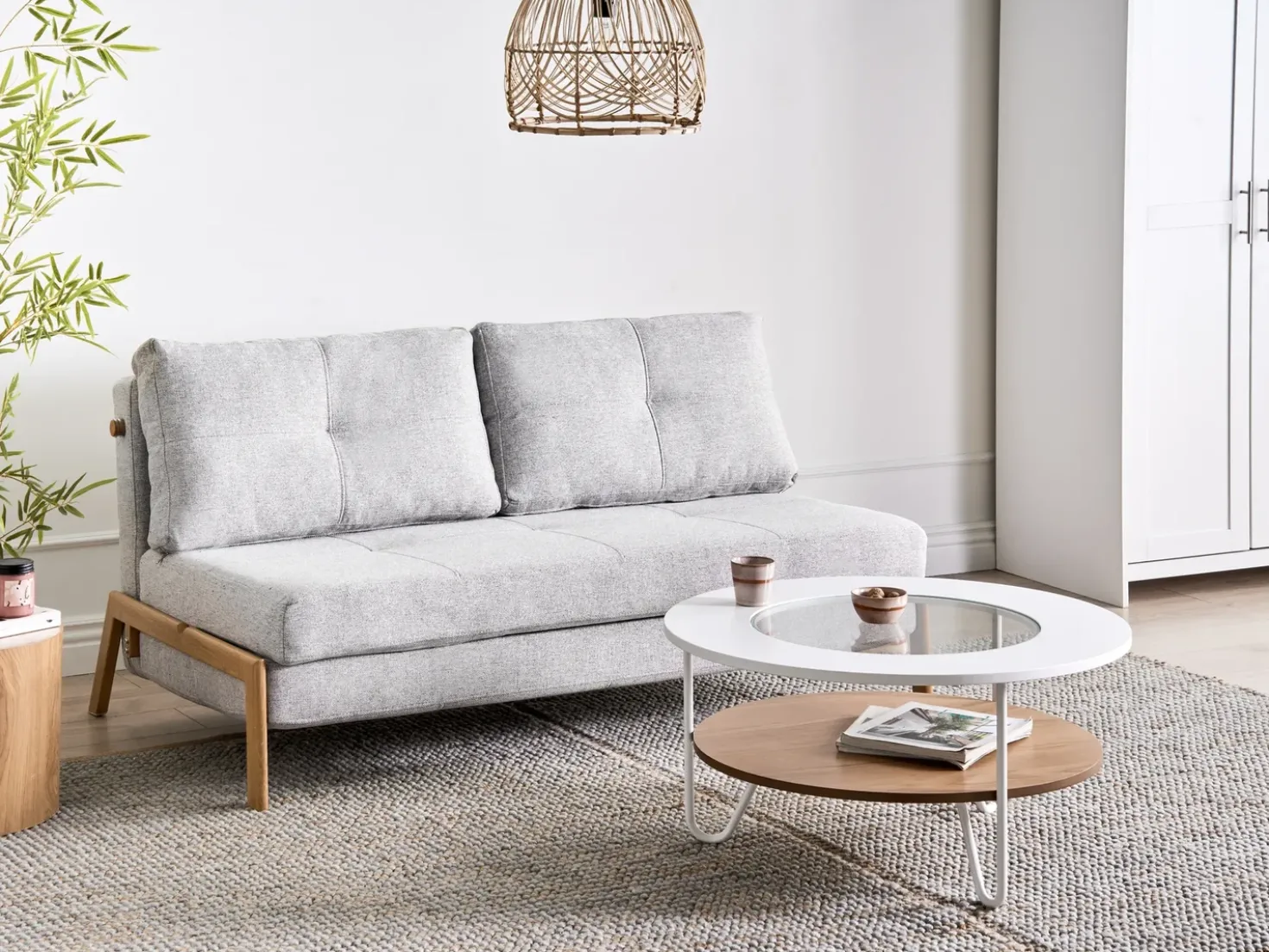 Divano letto 2 posti EDLAND Tessuto Grigio chiaro