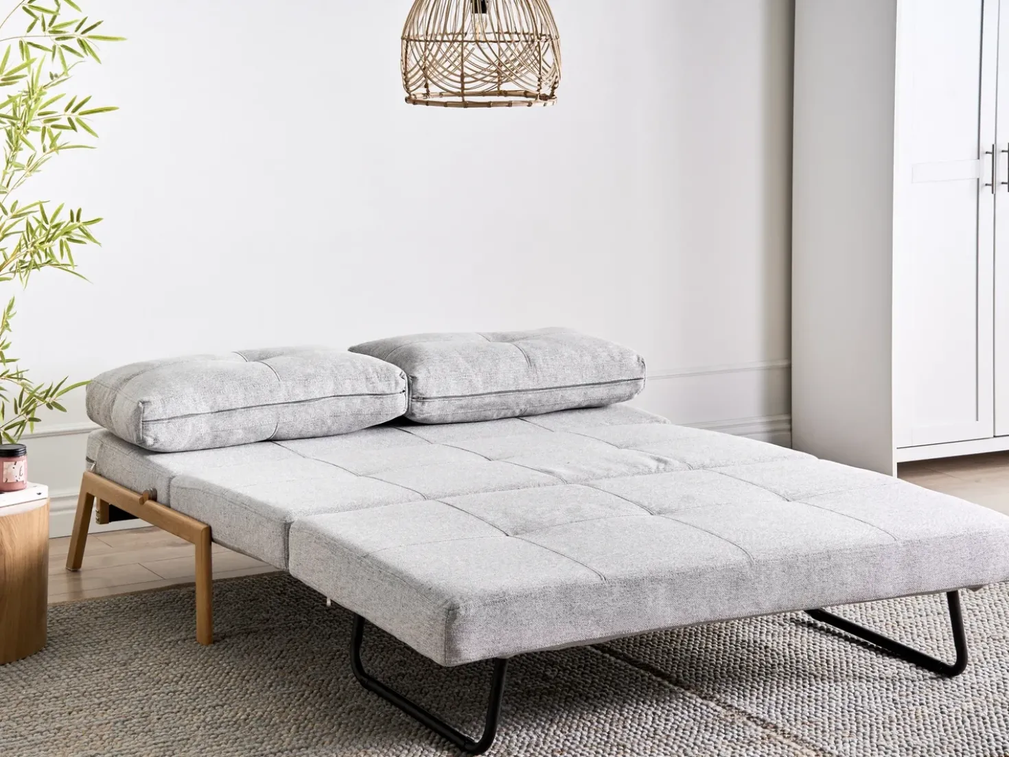 Divano letto 2 posti EDLAND Tessuto Grigio chiaro