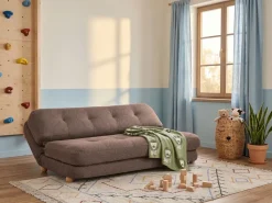 Divano letto 2 posti ESBJERG Lino sintetico Marrone
