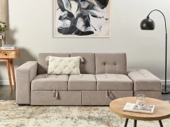 Divano letto 3 posti FALSTER Tessuto Marrone chiaro con contenitore
