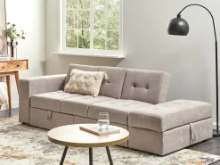 Divano letto 3 posti FALSTER Tessuto Marrone chiaro con contenitore