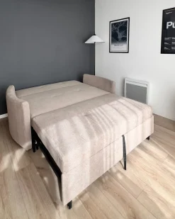 Divano letto 2 posti HOVIN Tessuto Tortora