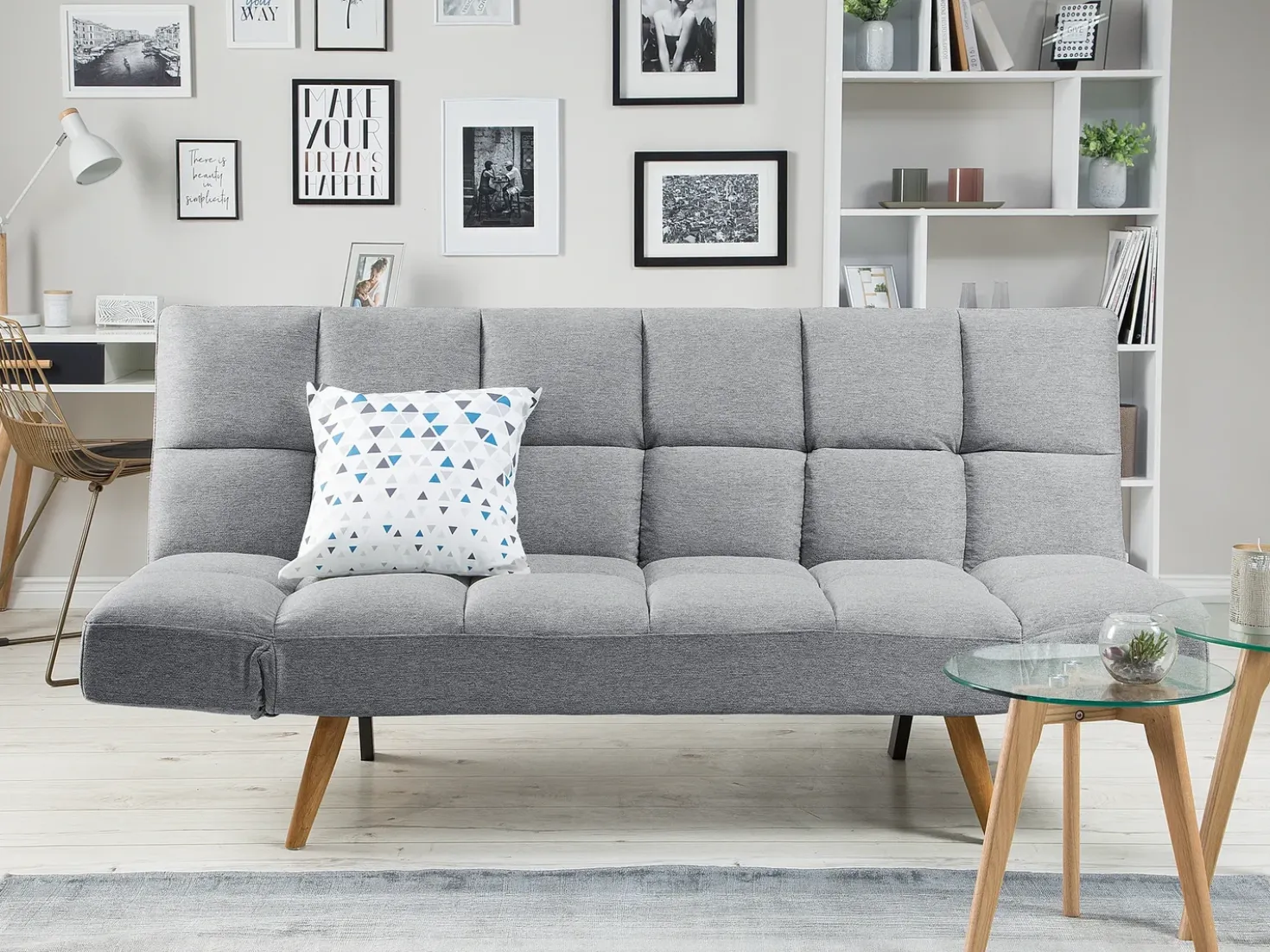 Divano letto 2 posti INGARO Tessuto Grigio