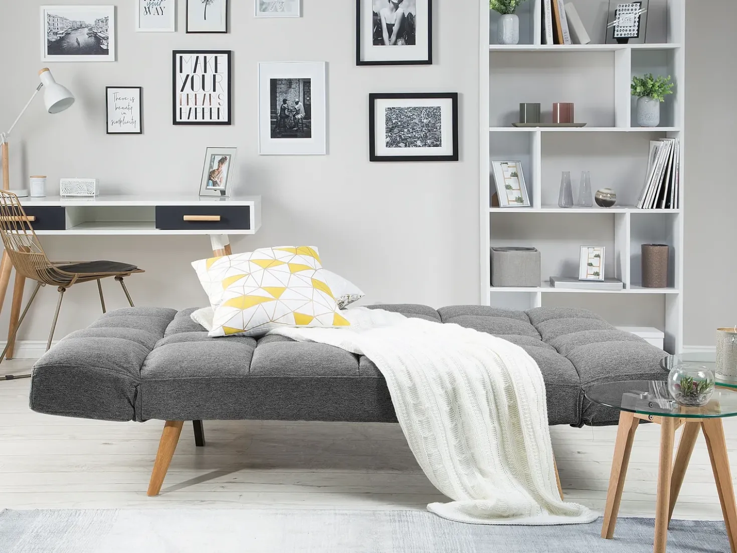 Divano letto 2 posti INGARO Tessuto Grigio scuro