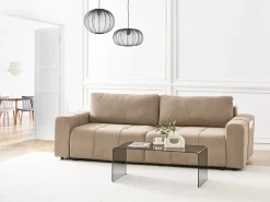 Divano letto 3 posti INNVIK Tessuto Marrone con contenitore