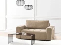 Divano letto 2 posti INNVIK Tessuto Marrone con contenitore