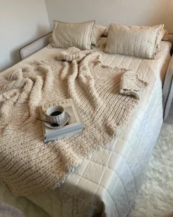 Divano letto 2 posti ISHOJ Tessuto Marrone chiaro