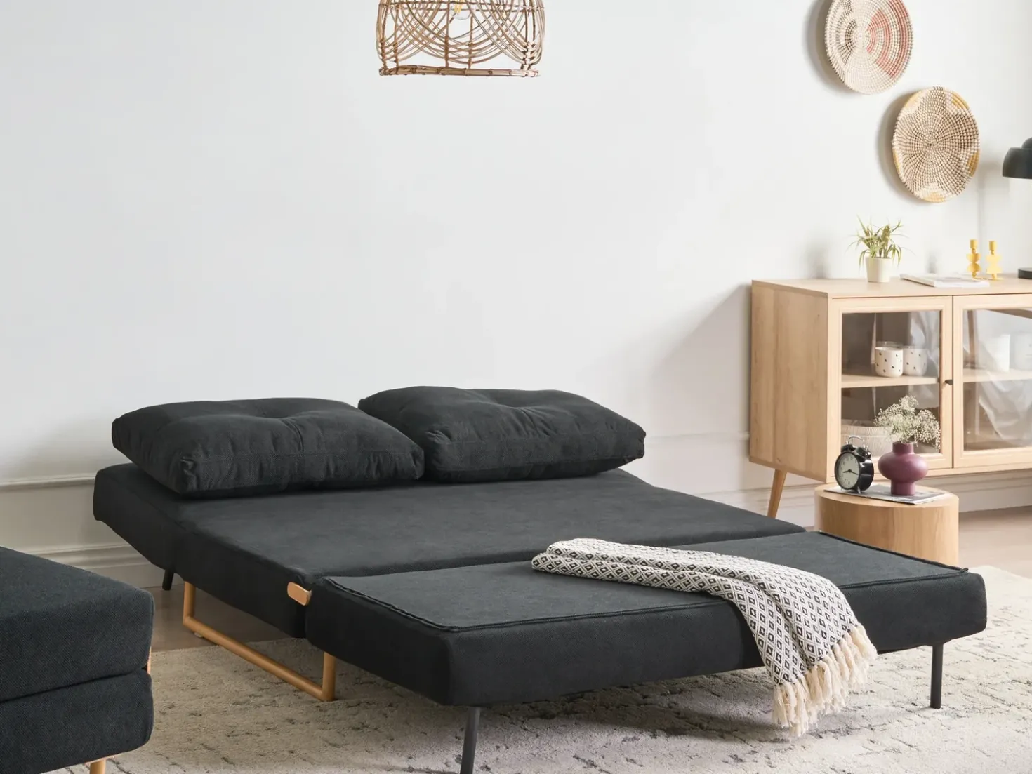 Divano letto 3 posti JERSLEV Tessuto Nero