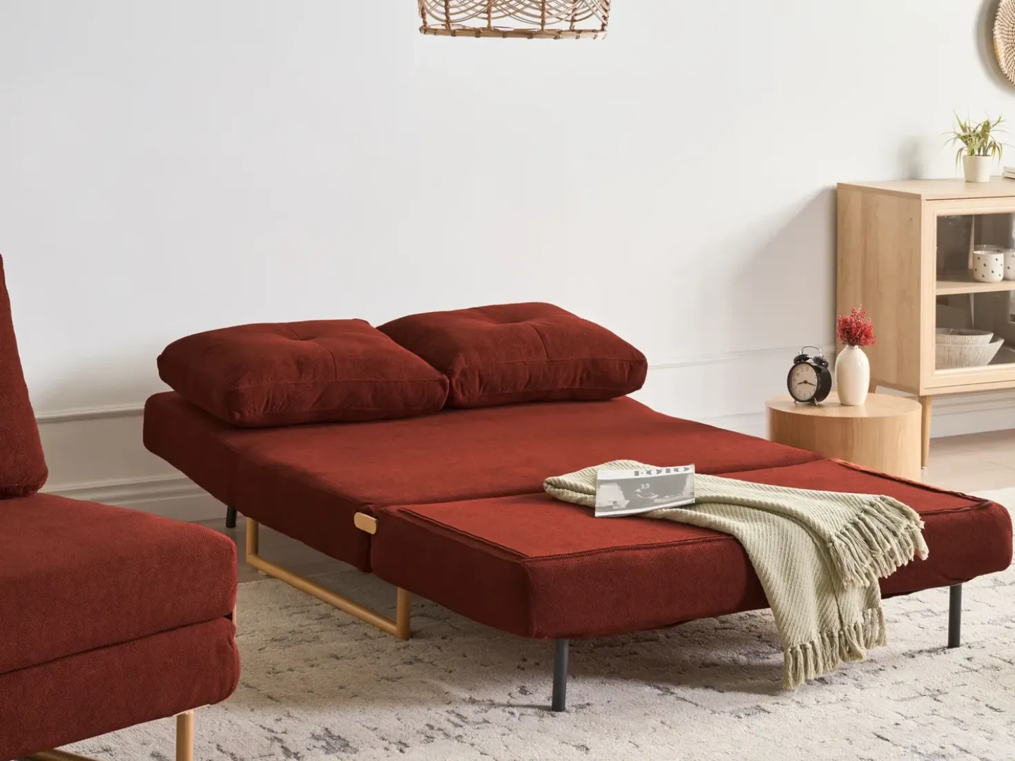 Divano letto 2 posti JERSLEV Tessuto Rosso