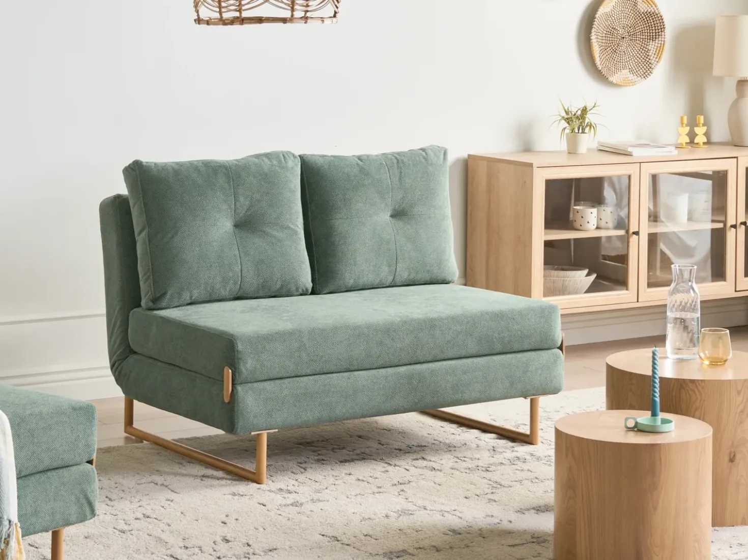 Divano letto 2 posti JERSLEV Tessuto Verde chiaro