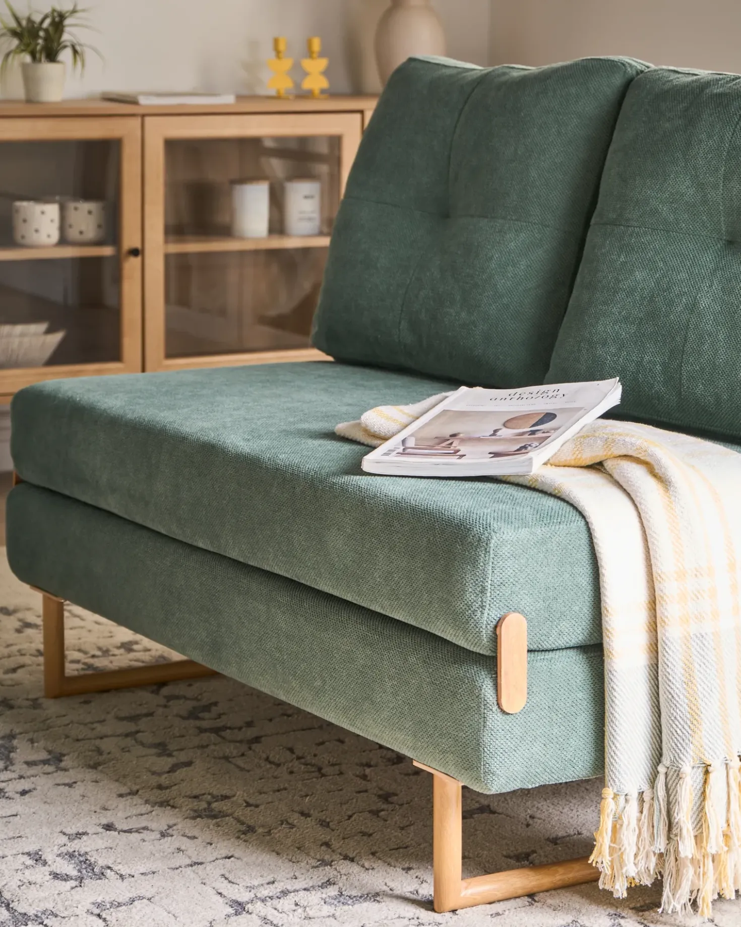 Divano letto 2 posti JERSLEV Tessuto Verde chiaro