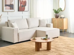 Divano letto 3 posti KARILA Tessuto Beige chiaro con contenitore Lato Sinistro