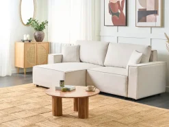 Divano letto 3 posti KARILA Tessuto Beige chiaro con contenitore Lato destro