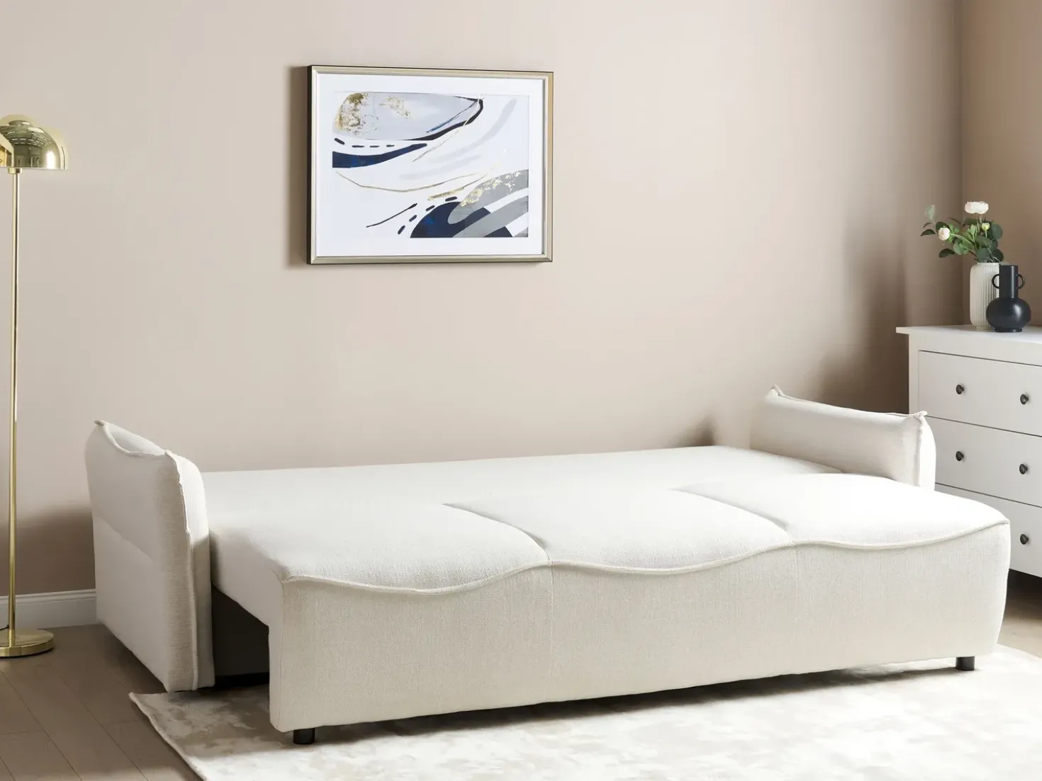 Divano letto 3 posti KRAMA Tessuto Bianco sporco con contenitore