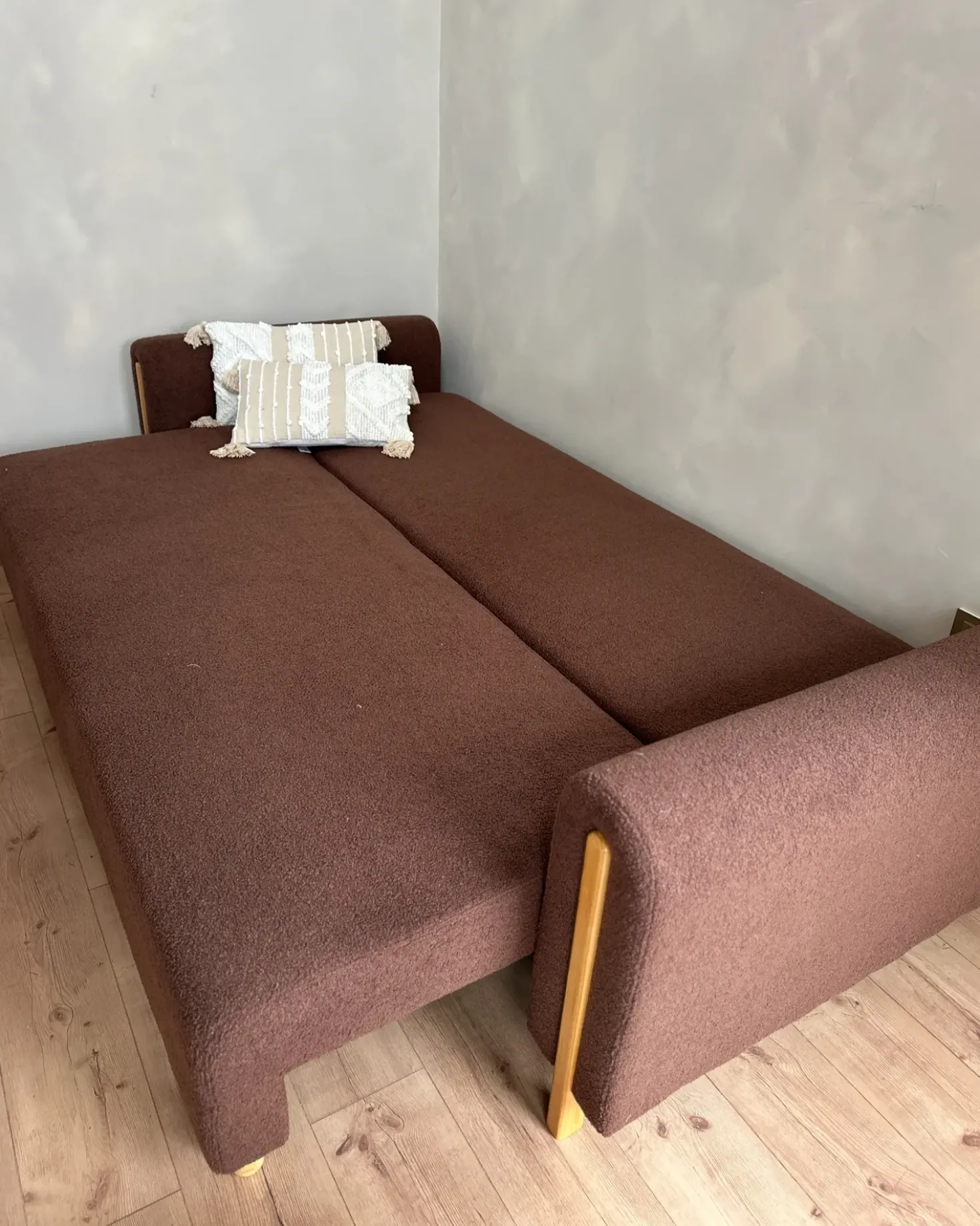 Divano letto 3 posti KVAM Bouclé Marrone con contenitore
