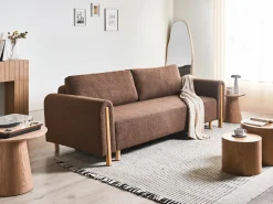 Divano letto 3 posti KVAM Bouclé Marrone con contenitore