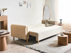 Divano letto 3 posti KVAM Bouclé Beige chiaro con contenitore