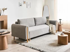 Divano letto 3 posti KVAM Tessuto Grigio con contenitore