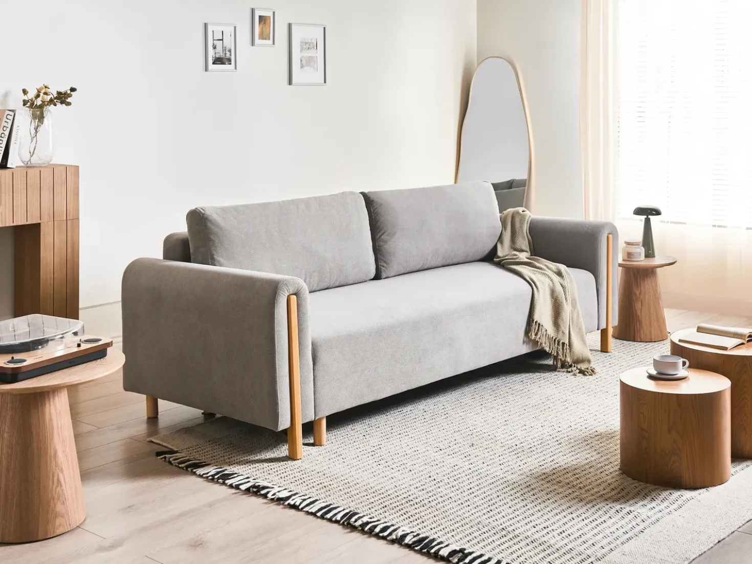 Divano letto 3 posti KVAM Tessuto Grigio con contenitore