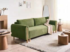 Divano letto 3 posti KVAM Tessuto Verde con contenitore