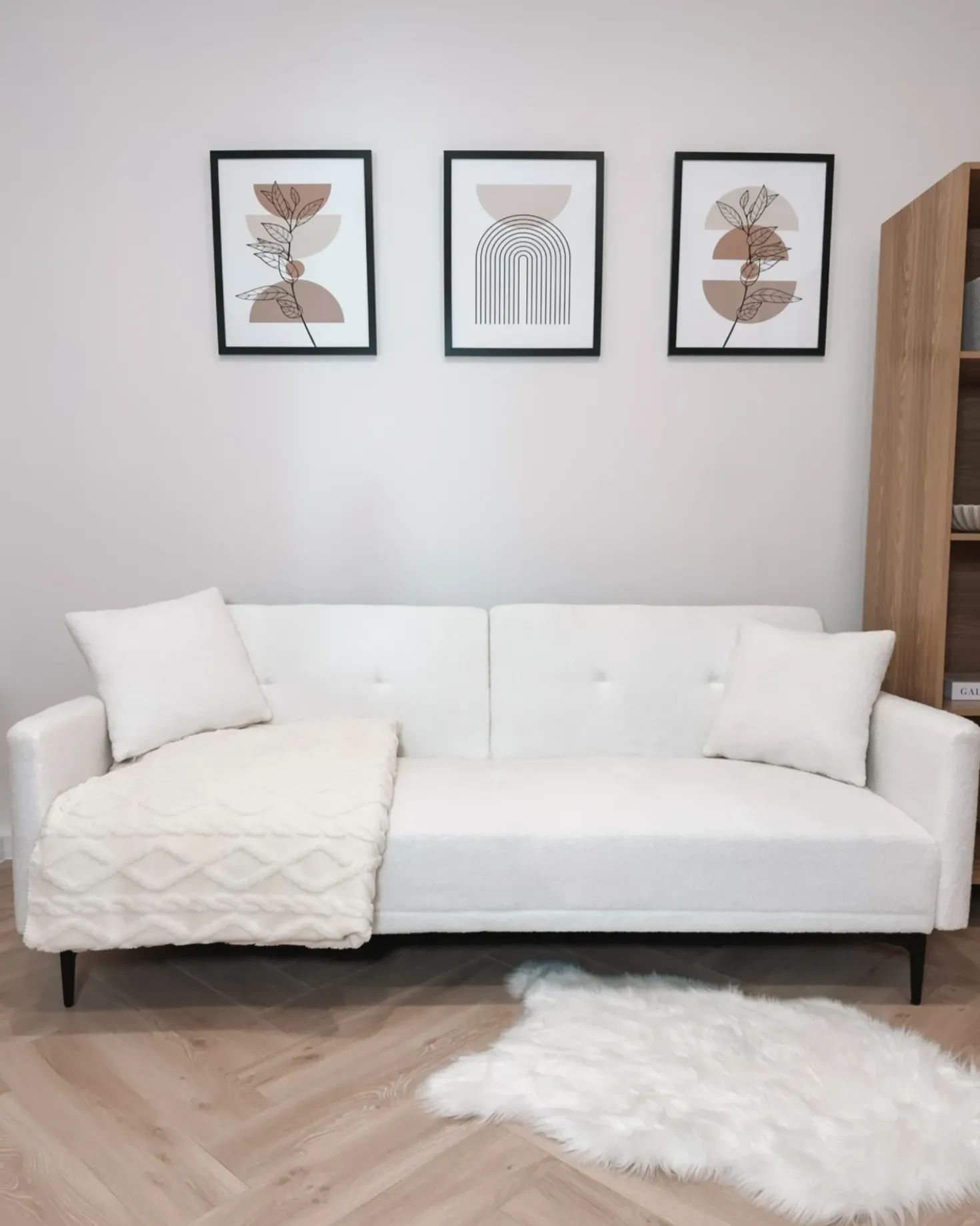 Divano letto 3 posti LUCAN Bouclé Bianco sporco