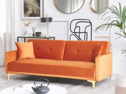 Divano letto 3 posti LUCAN Velluto Arancione
