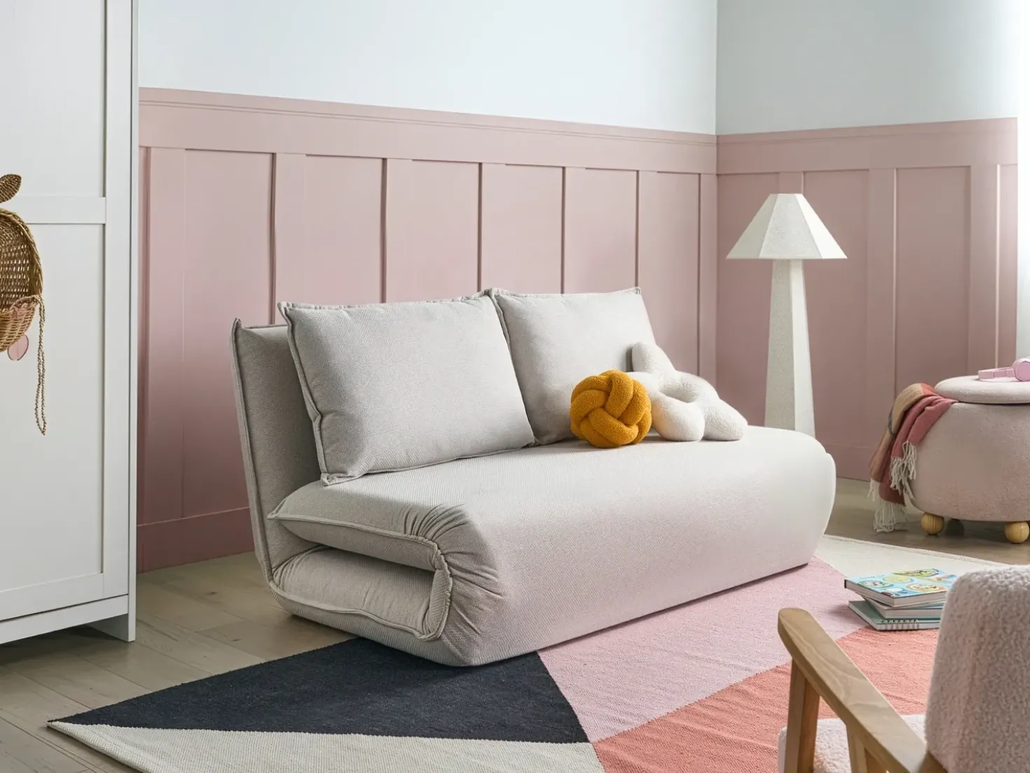 Divano letto 2 posti ROROS Lino sintetico Bianco sporco