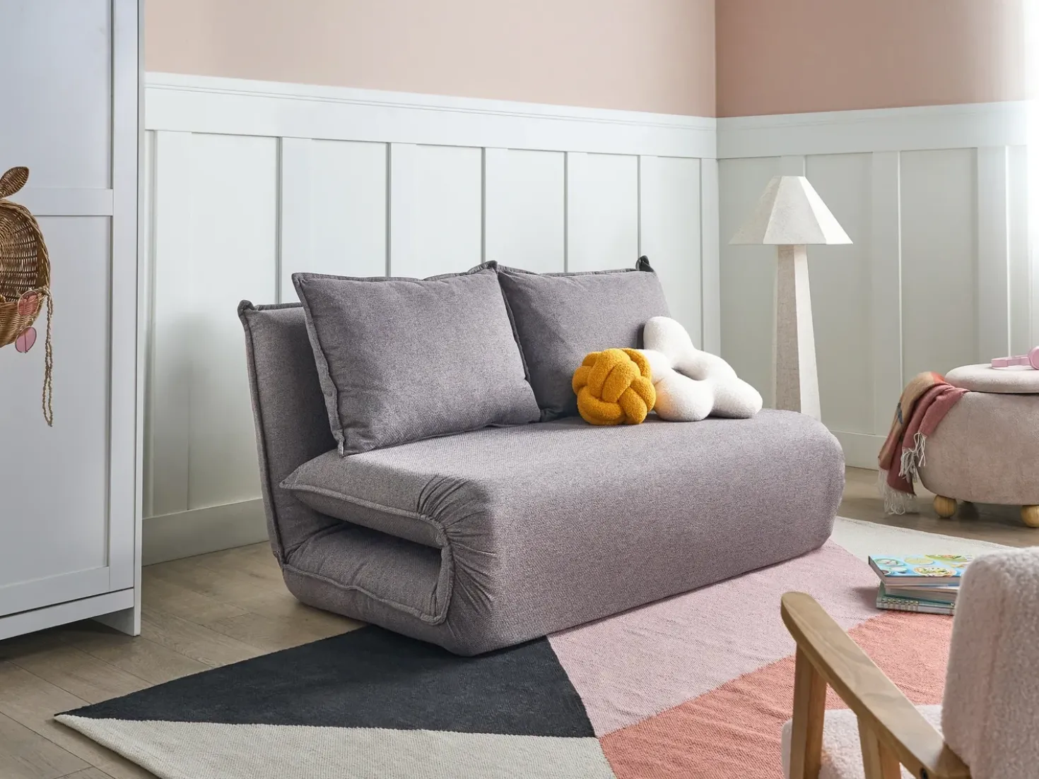 Divano letto 2 posti ROROS Lino sintetico Grigio scuro