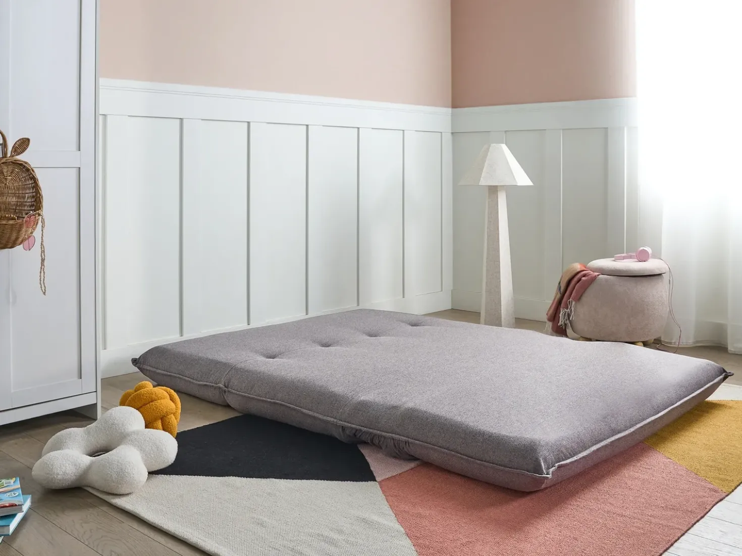 Divano letto 2 posti ROROS Lino sintetico Grigio scuro