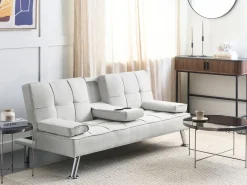 Divano letto 3 posti ROXEN Tessuto Beige chiaro