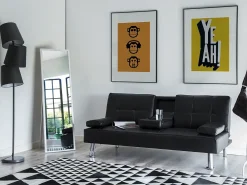 Divano letto 3 posti ROXEN Pelle sintetica Nero