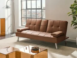 Divano letto 3 posti ROXEN Pelle sintetica Marrone dorato