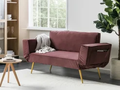 Divano letto 2 posti SAARELA Velluto Rosa