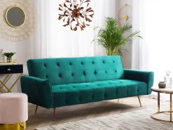 Divano letto 3 posti SELNES Velluto Verde smeraldo