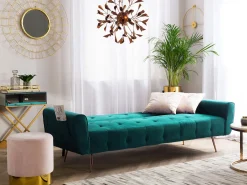Divano letto 3 posti SELNES Velluto Verde smeraldo