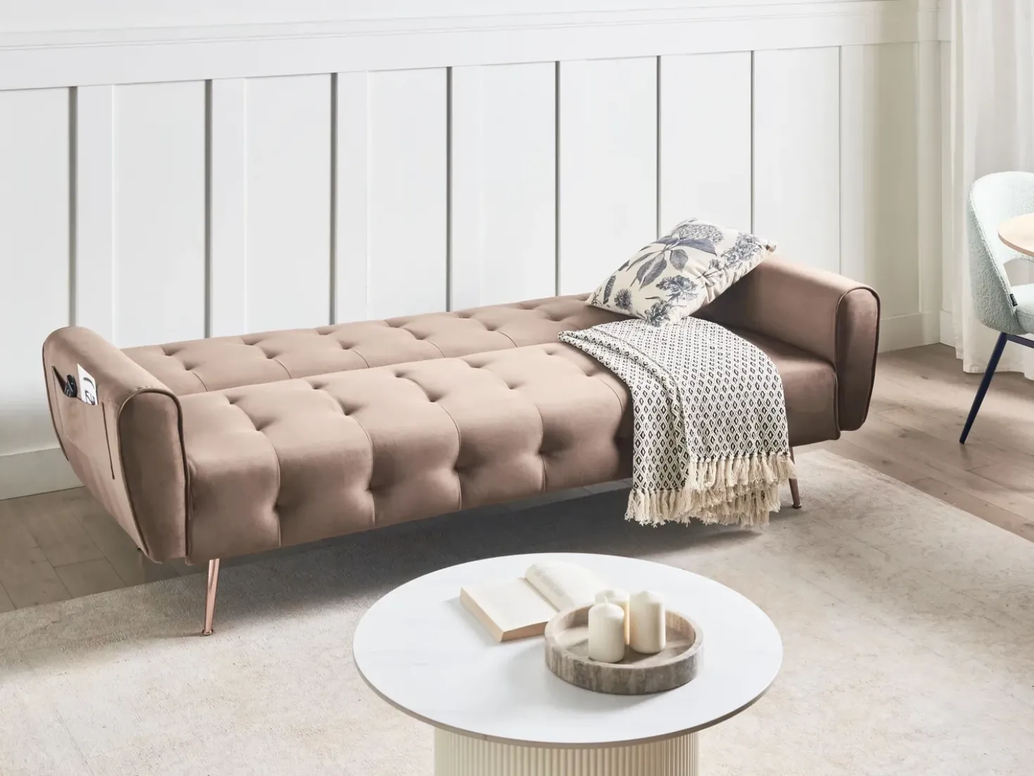 Divano letto 3 posti SELNES Velluto Marrone