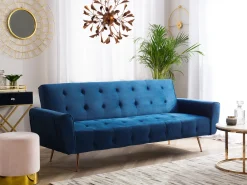 Divano letto 3 posti SELNES Velluto Blu marino