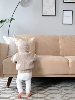 Divano letto 3 posti SENJA Velluto Beige
