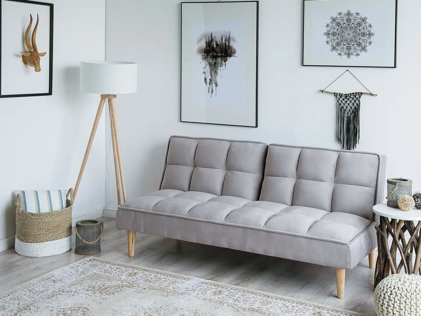 Divano letto 3 posti SILJAN Tessuto Grigio chiaro Grigio