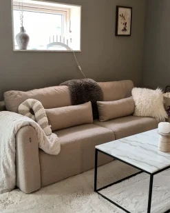 Divano letto 3 posti VAXHOLM Bouclé Beige chiaro con contenitore