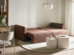 Divano letto 3 posti VAXHOLM Bouclé Marrone con contenitore