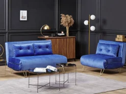 Divano letto 2 posti VESTFOLD Velluto Blu marino
