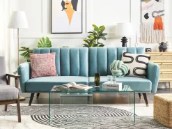 Divano letto 3 posti VIMMERBY Velluto Azzurro