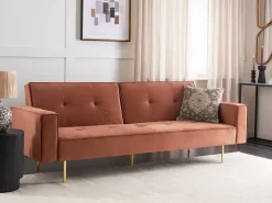 Divano letto 3 posti VISNES Velluto Marrone dorato