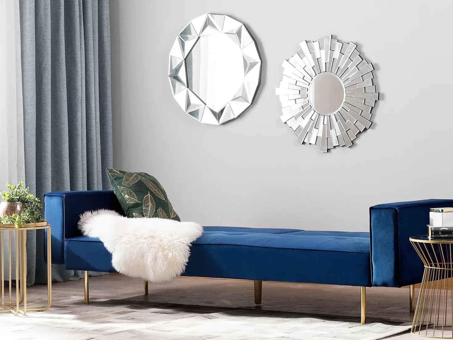 Divano letto 3 posti VISNES Velluto Blu marino