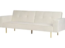 Divano letto 3 posti VISNES Velluto Bianco sporco