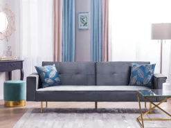 Divano letto 3 posti VISNES Velluto Grigio