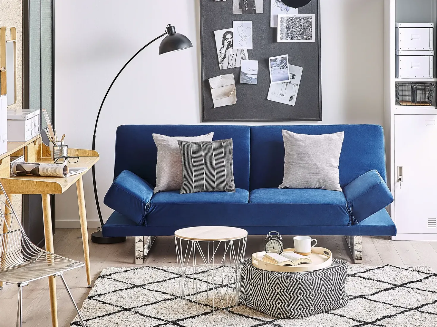 Divano letto 2 posti YORK Velluto Blu marino