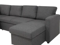 Divano letto a U 5 posti KARRABO Tessuto Grigio scuro con contenitore